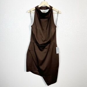 ELLIAT NWT Women's Size Large Chocolate Brown Asymmetrical Halter Cocktail Dress